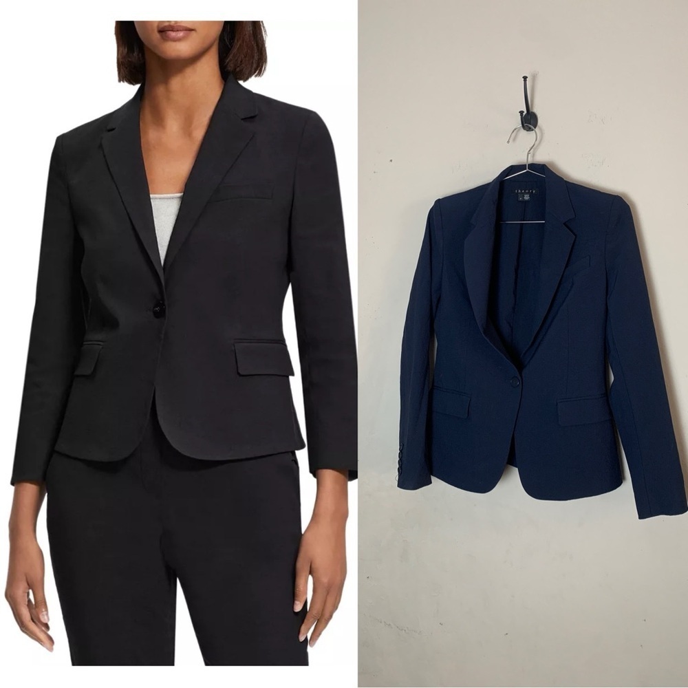 Theory Shrunken Linen Blazer Navy Blue Size 6